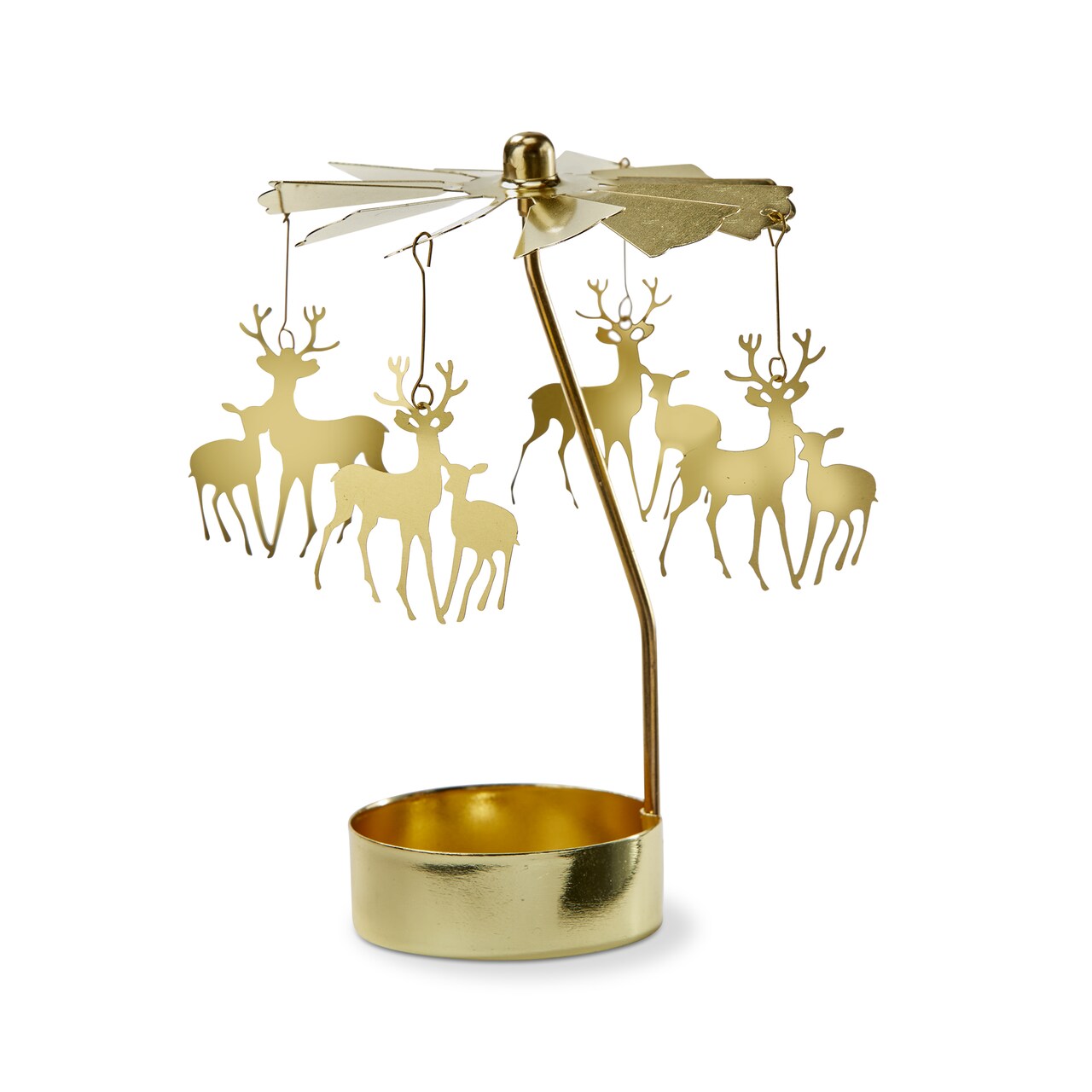 Christmas Reindeer Carousel Tealight Candle Holder Gold Metal, 3.0 x 3.0 x 5.0 inches